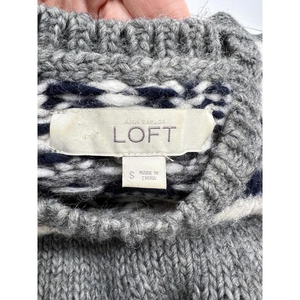 Ann Taylor Loft Fair Aisle High Low Sweater Gray Women Sz S Nordic Cozy Warm - Picture 6 of 9